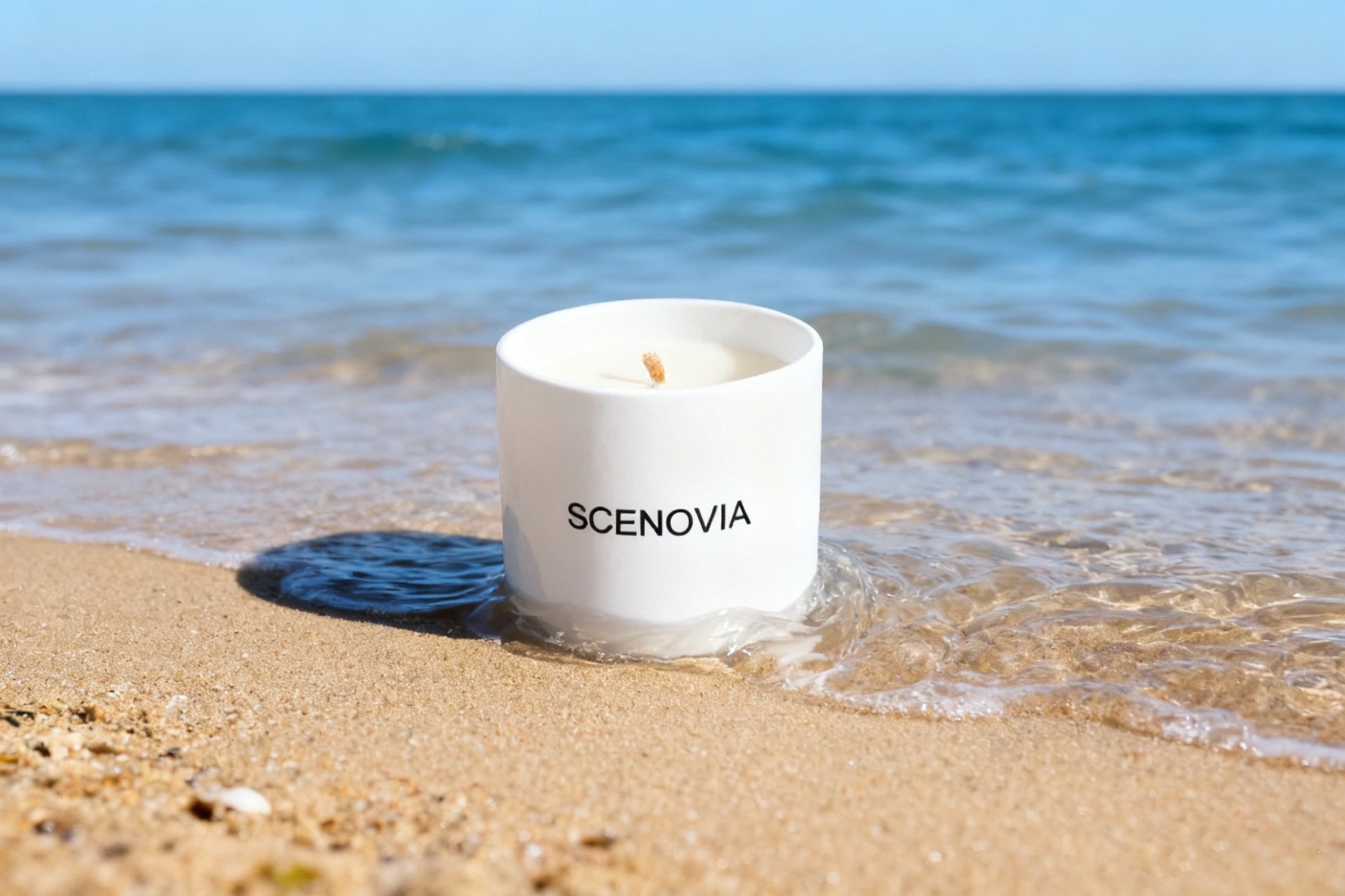 SCENOVIA Sea Breeze Scented Soy Candle Aromatherapy in Kiln-Fired Reusable Ceramic Vessel for Home Decor & Aromatherapy