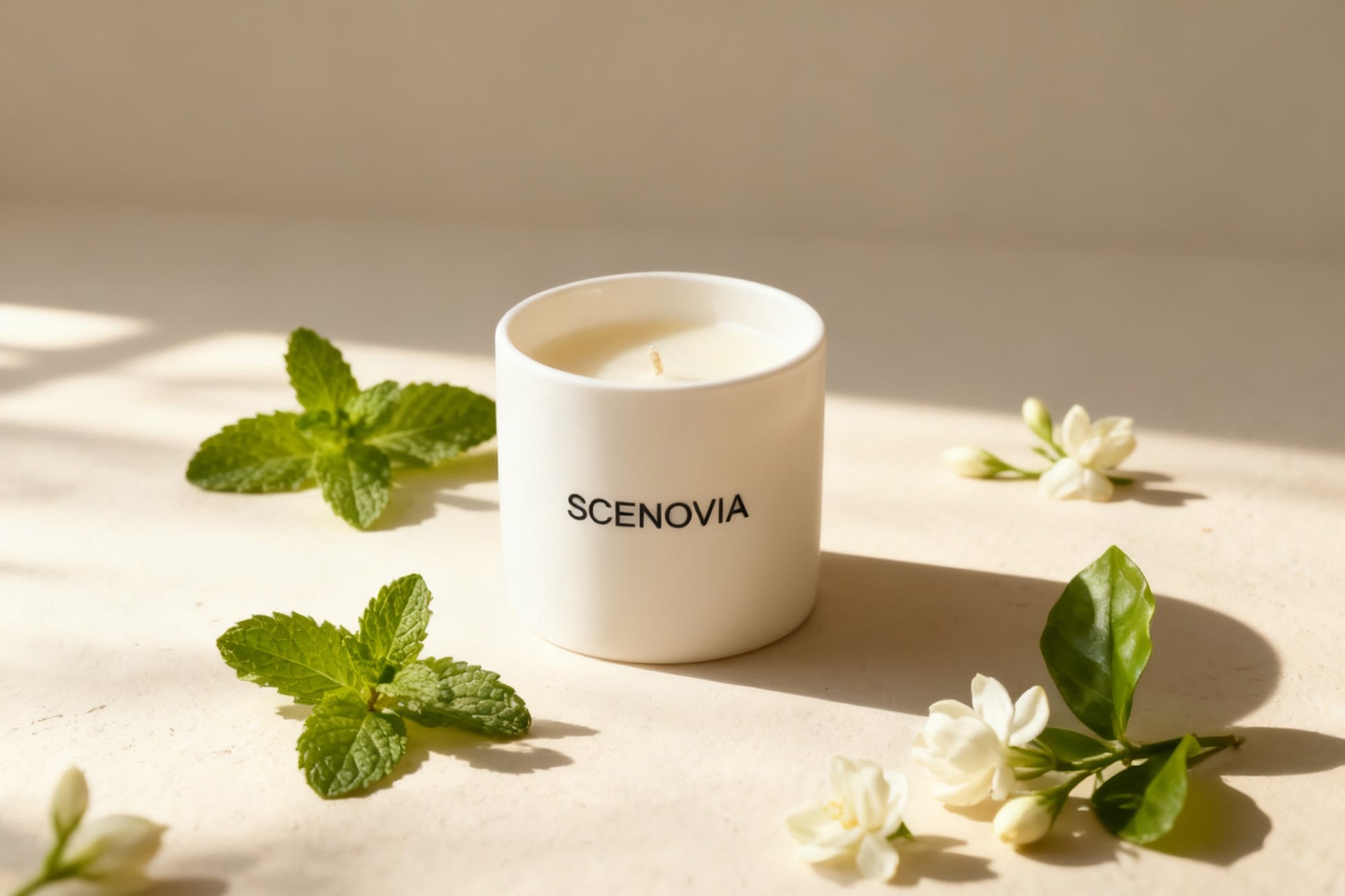 SCENOVIA White jasmine&mint Scented Candle,Soy Wax,50-Hour Burn,50+Hour Burn,Birthday Gift for Self Care,Sleep-Promoting Aromatherapy