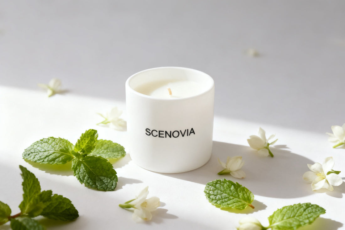 SCENOVIA White jasmine&mint Scented Candle,Soy Wax,50-Hour Burn,50+Hour Burn,Birthday Gift for Self Care,Sleep-Promoting Aromatherapy