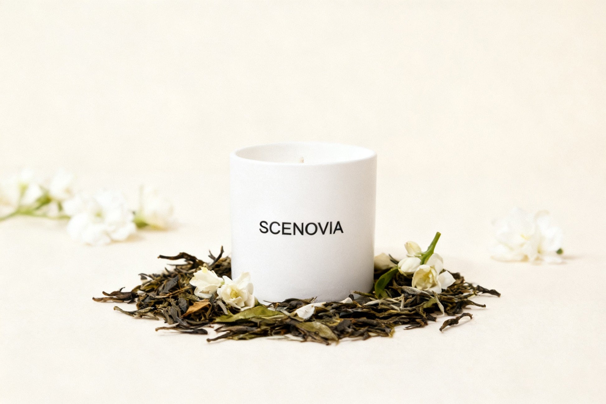 SCENOVIA White Tea Happy Scented Soy Candle in Ceramic Cups ,Christmas Gift,Birthday Gift,Gift for Her,Self Care,Sleep-Promoting Aromatherapy