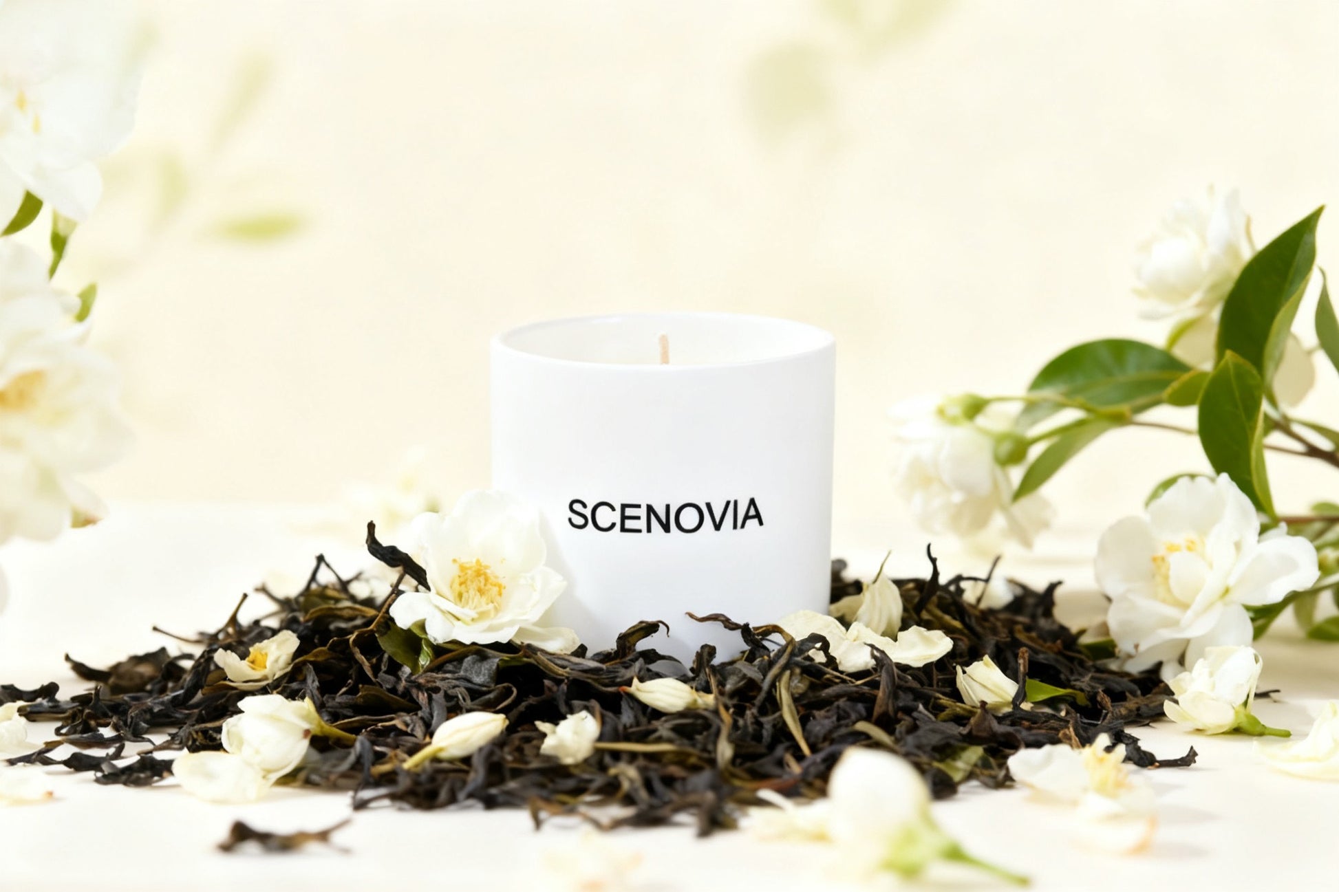 SCENOVIA Luxury Aromatherapy Scented Candle,White Tea Happy,50-Hour Burn Time, Soy Wax,Cotton Wick, Kiln-Fired Reusable Ceramic Vessel