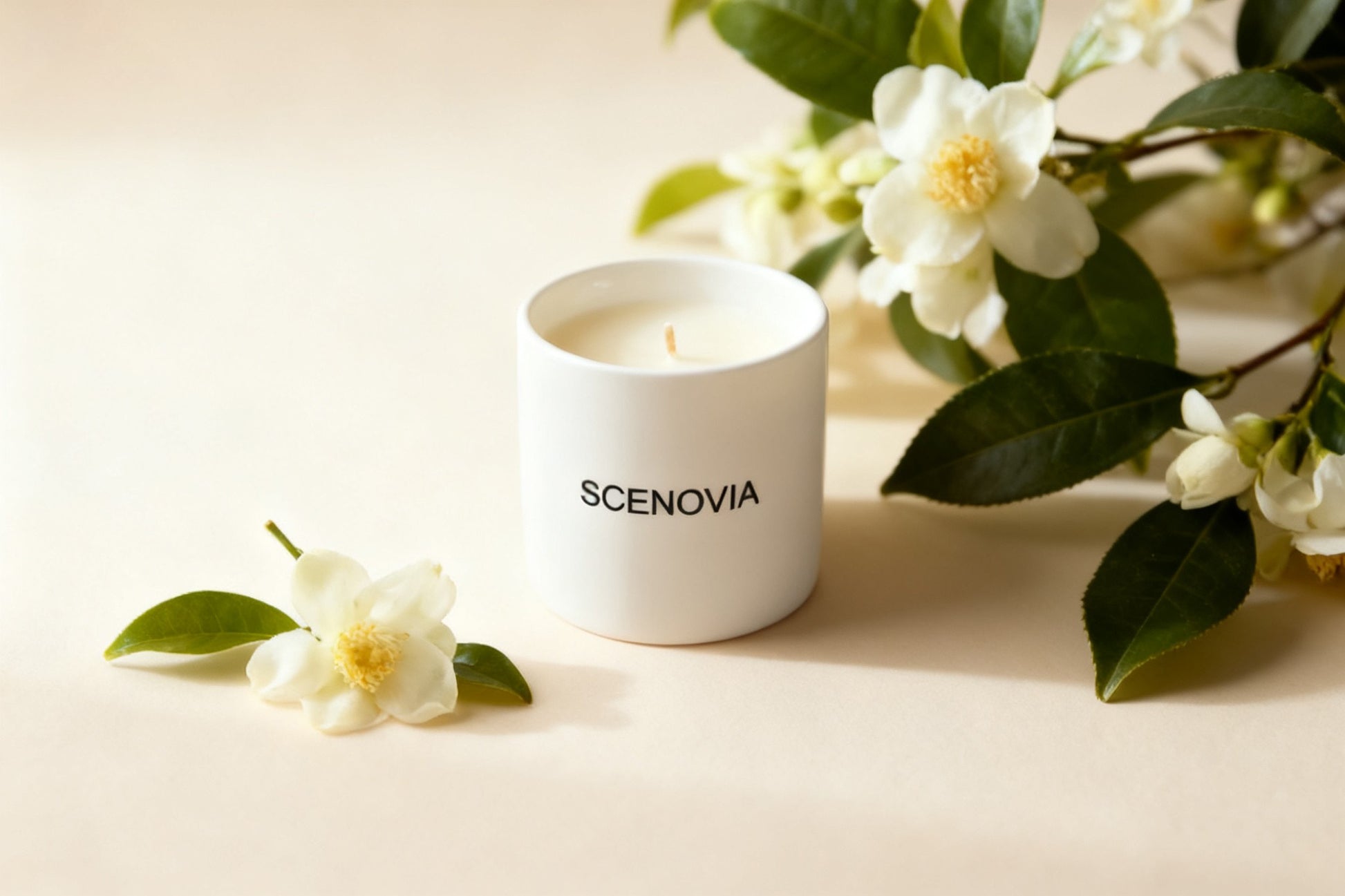 SCENOVIA Ceramic Cups White Tea Happy Scented Soy Candle,50+Hour Burn,Christmas Gift,Birthday Gift,Gift for Her,Self Care,Sleep-Promoting Aromatherapy