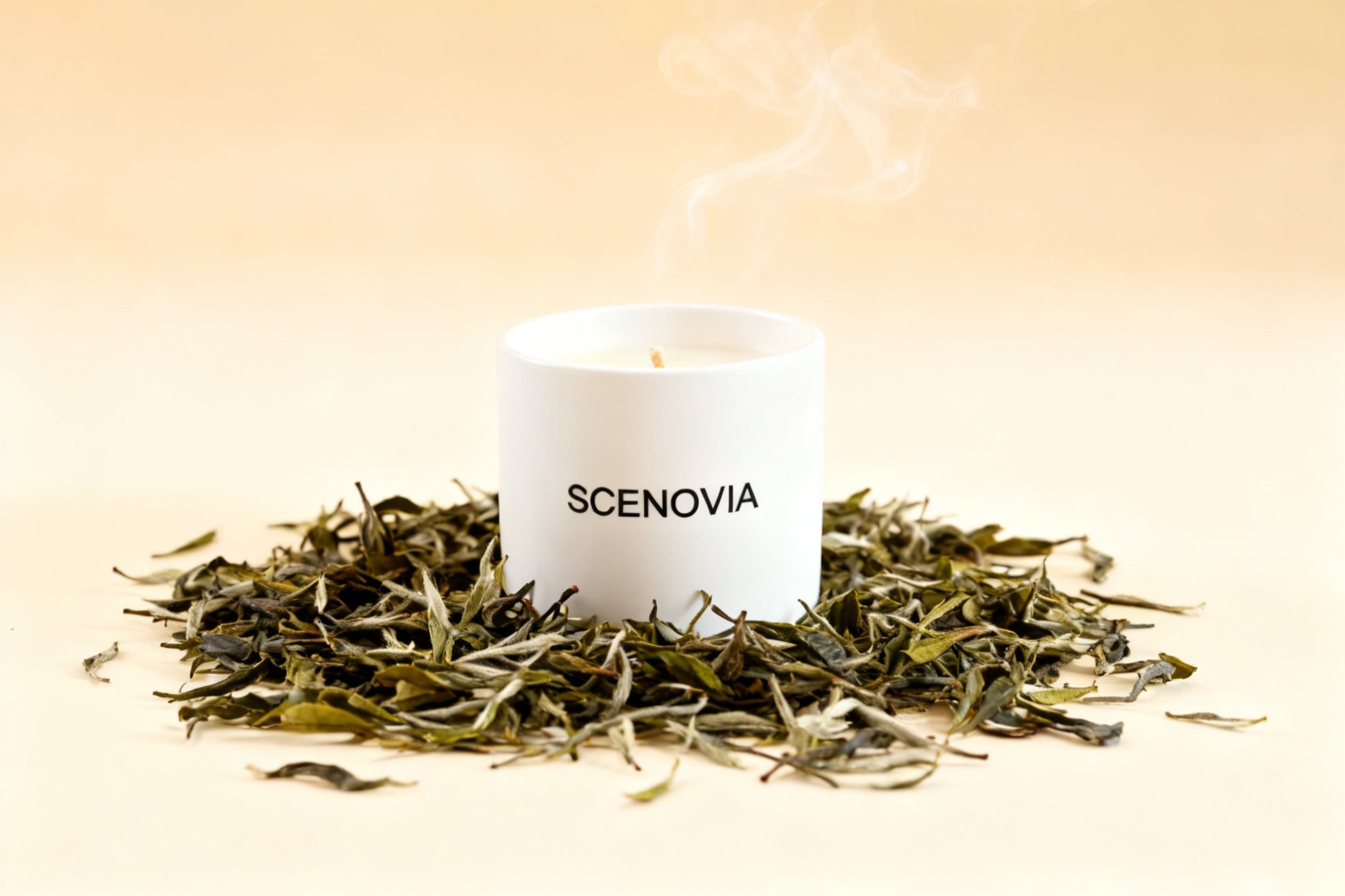 SCENOVIA Ceramic Cups White Tea Happy Scented Soy Candle,Christmas Gift,Birthday Gift,Gift for Her,Self Care,Sleep-Promoting Aromatherapy