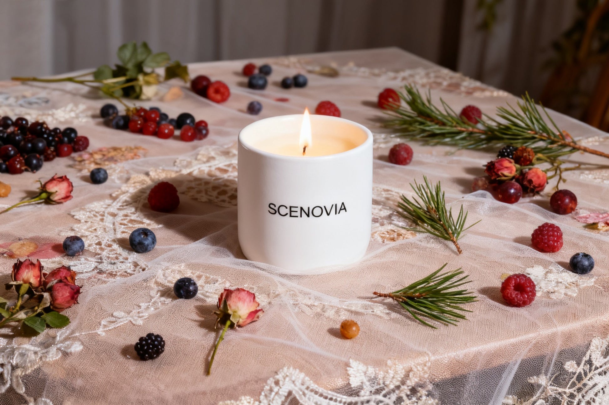 SCENOVIA Berry Rose Ceramic cups Scented Soy Candle