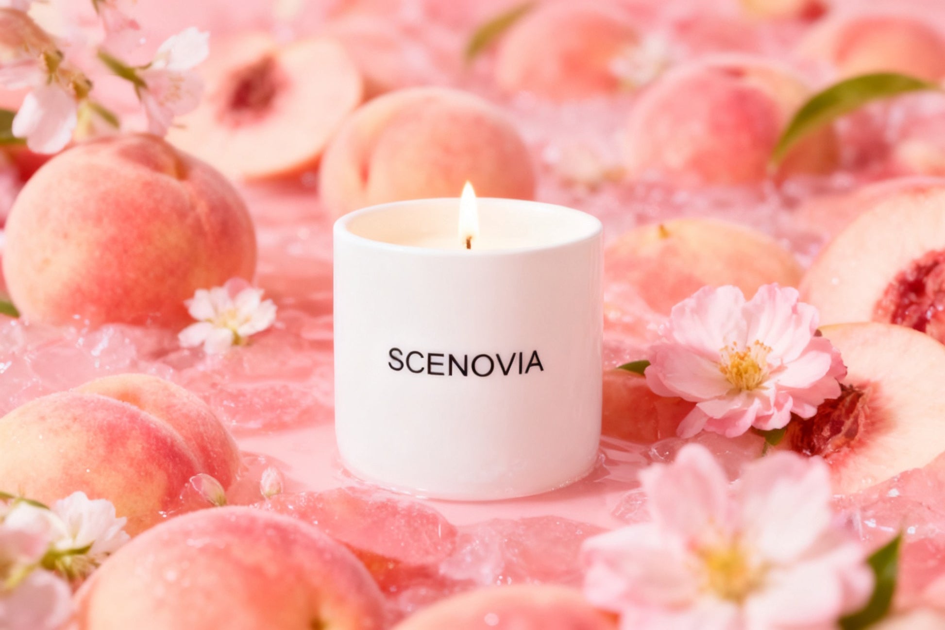 SCENOVIA Peach Scented Soy Candle in Ceramic cups,50+Hour Burn,Christmas Gift,Birthday Gift,Gift for Her,Self Care,natural fragrance